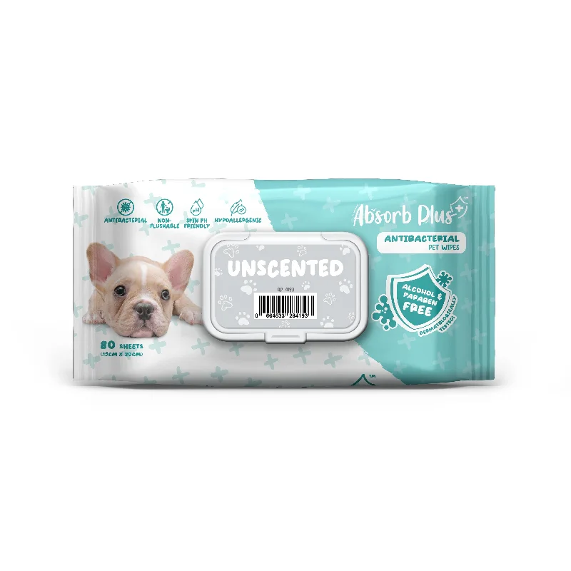 Absorb Plus Antibacterial Pet Wipes - Unscented (80pcs) | Alcohol & Paraben Free