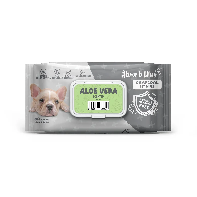 Absorb Plus Charcoal Pet Wipes - Aloe Vera (80pcs) | Alcohol & Paraben Free