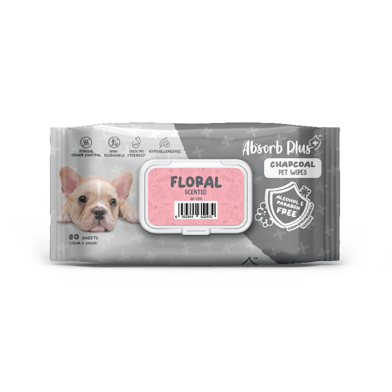 Absorb Plus Charcoal Pet Wipes - Floral (80pcs) | Alcohol & Paraben Free