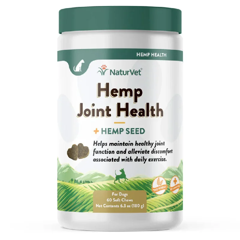 NaturVet Hemp Joint Health Plus Hemp Seed Soft Chews for Dogs, 60 count