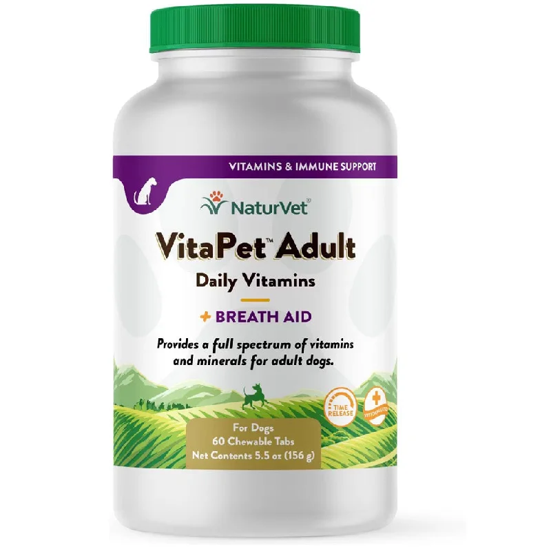 NaturVet VitaPet Adult Plus Breath Aid Chewable Tablets Multivitamin for Dogs