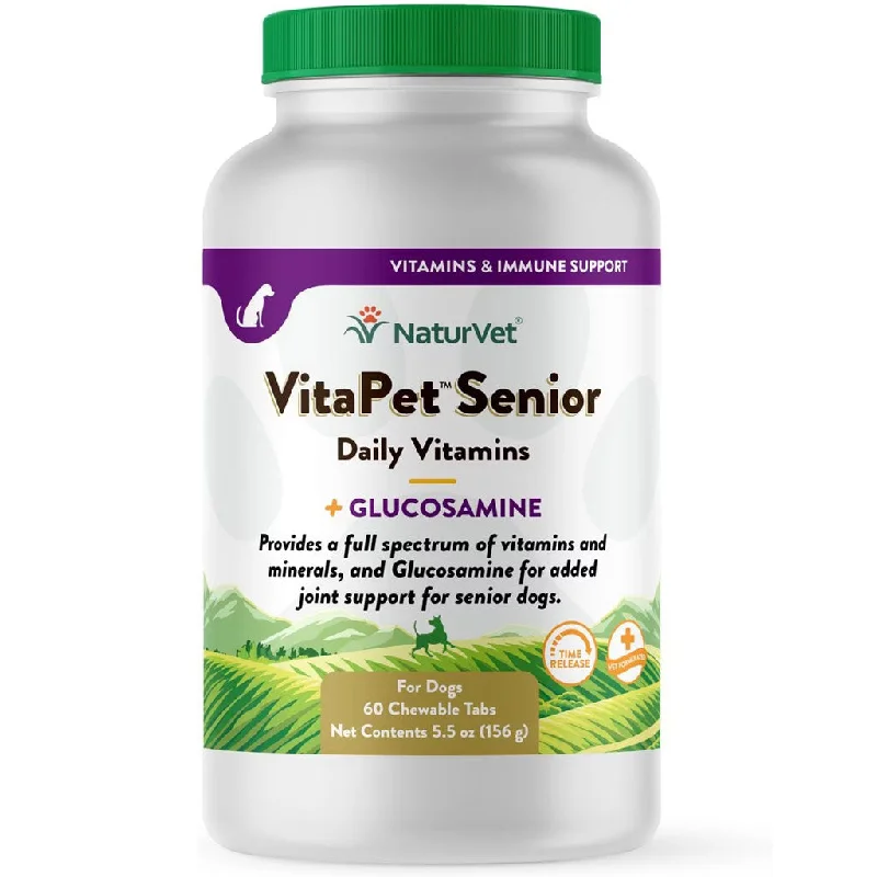 NaturVet VitaPet Senior Daily Vitamins Plus Glucosamine Dog Supplement, 60 count