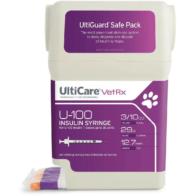 UltiCare VetRx UltiGuard Safe Pack, 0.3 cc, U-100, 29 x 1/2 Syringes (100 ct)