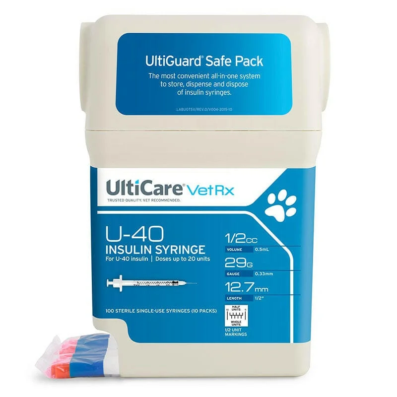 UltiCare VetRx UltiGuard Safe Pack, 0.5 cc, U-40, 29 x 1/2 Syringes (100 ct)