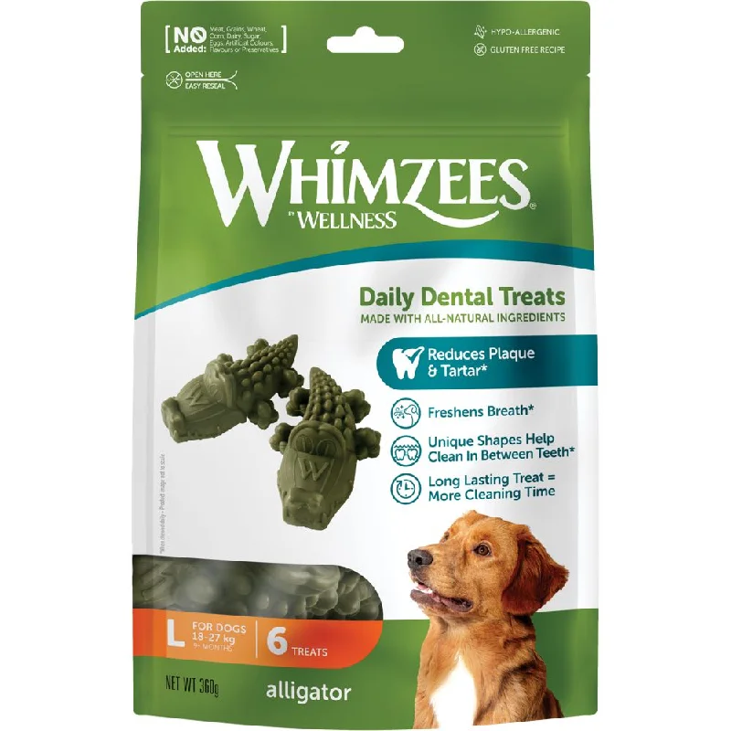 Whimzees Alligator Large Grain-Free Dental Dog Treats 6pc