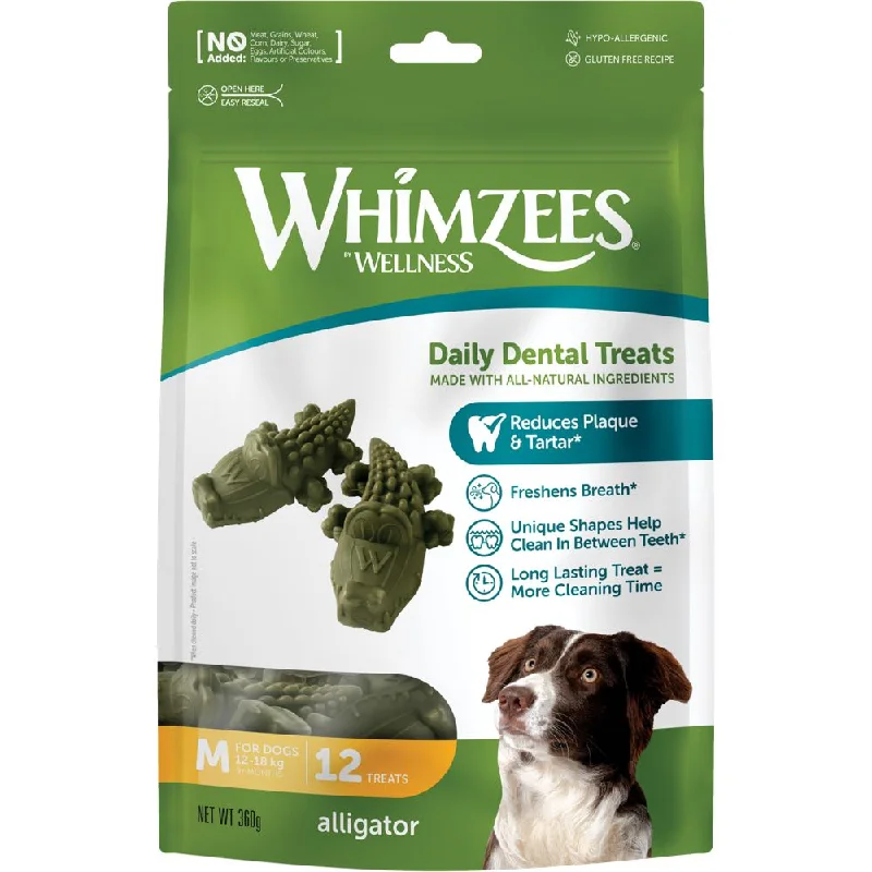 Whimzees Alligator Medium Grain-Free Dental Dog Treats 12pc